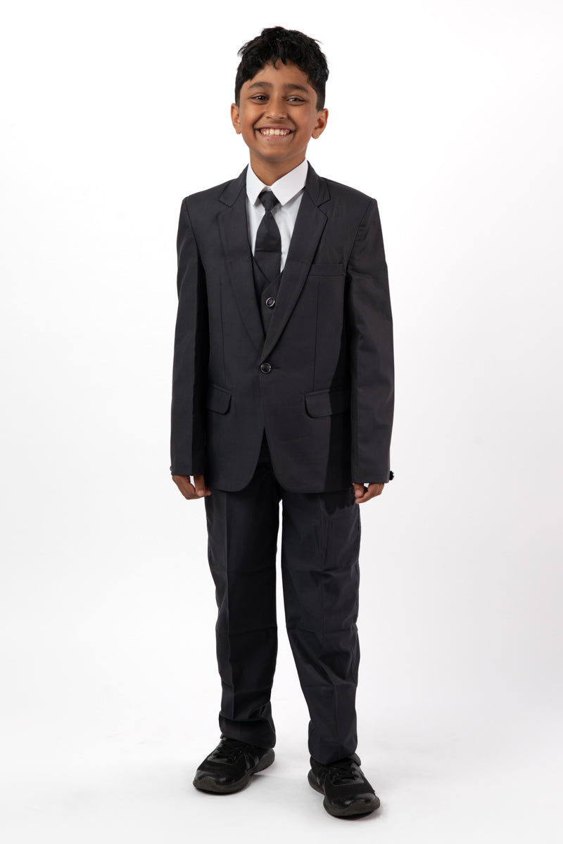 5 Pieces Kids Blazer Vest Shirt Pants Formal Set In Slate Grey