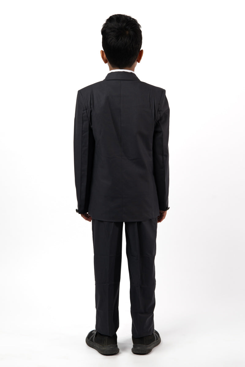 5 Pieces Kids Blazer Vest Shirt Pants Formal Set In Slate Grey