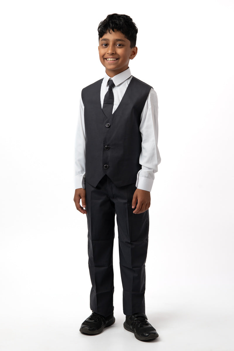 5 Pieces Kids Blazer Vest Shirt Pants Formal Set In Slate Grey