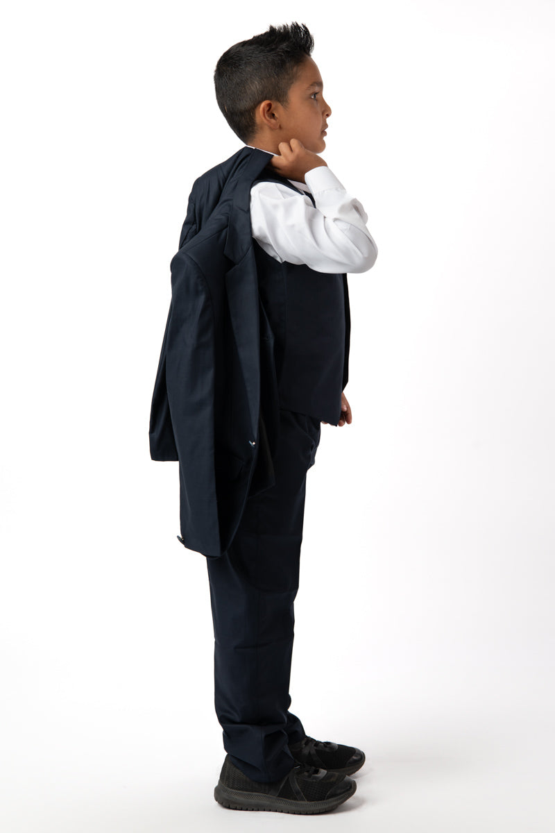 5 Pieces Kids Blazer Vest Shirt Pants Formal Set In Navy Blue