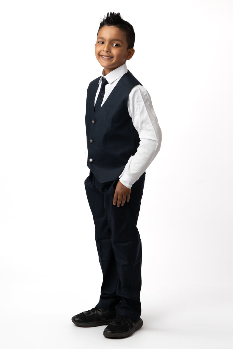 5 Pieces Kids Blazer Vest Shirt Pants Formal Set In Navy Blue
