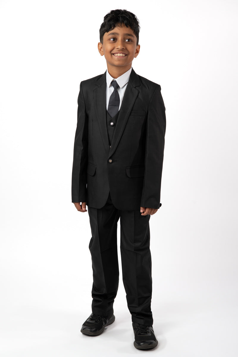 5 Pieces Kids Blazer Vest Shirt Pants Formal Set In (Coal Brown)