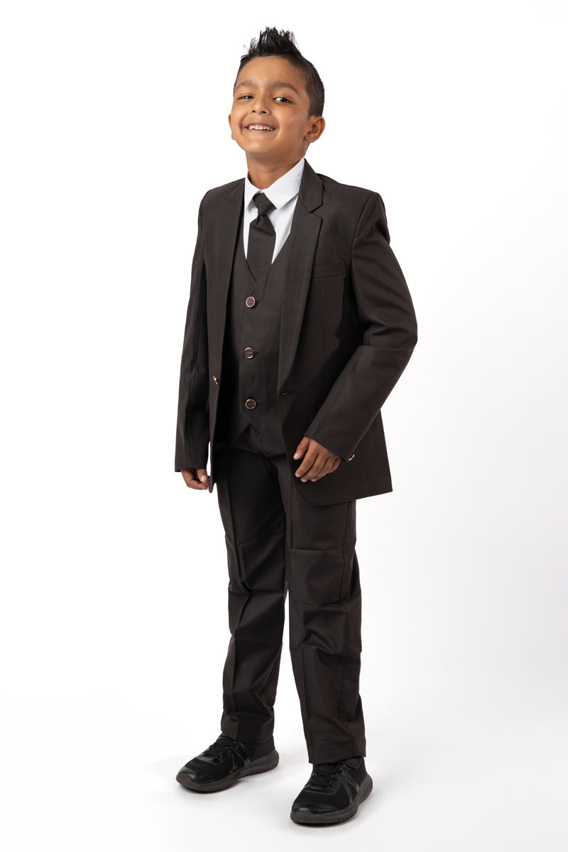 5 Pieces Kids Blazer Vest Shirt Pants Formal Set In (Cocoa Brown)